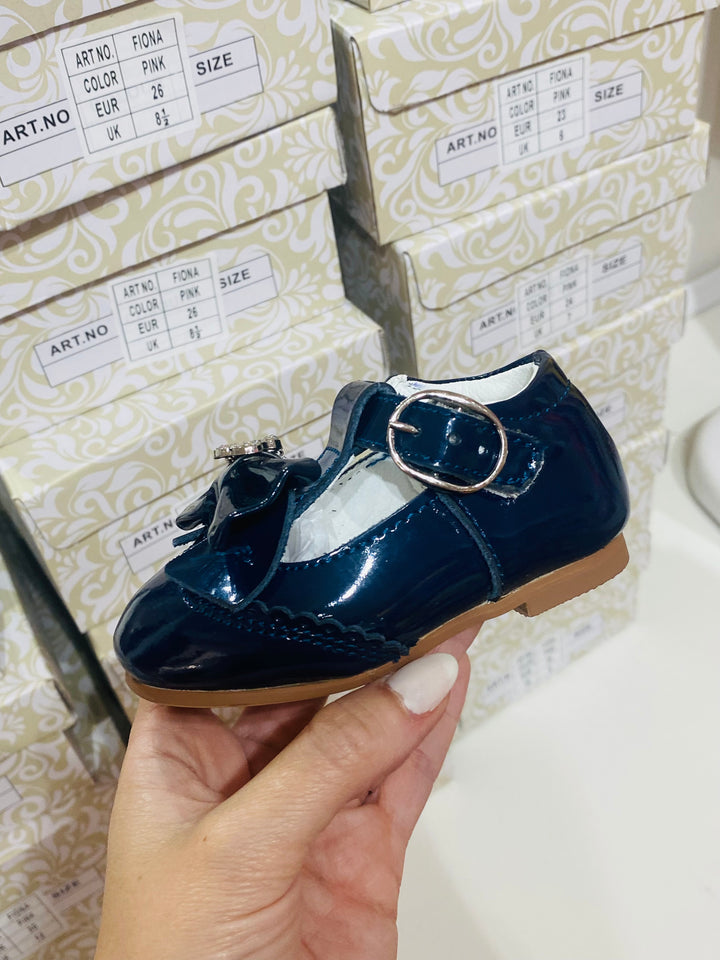 Beau Kid Girls Patent Navy Leather Crown Shoes